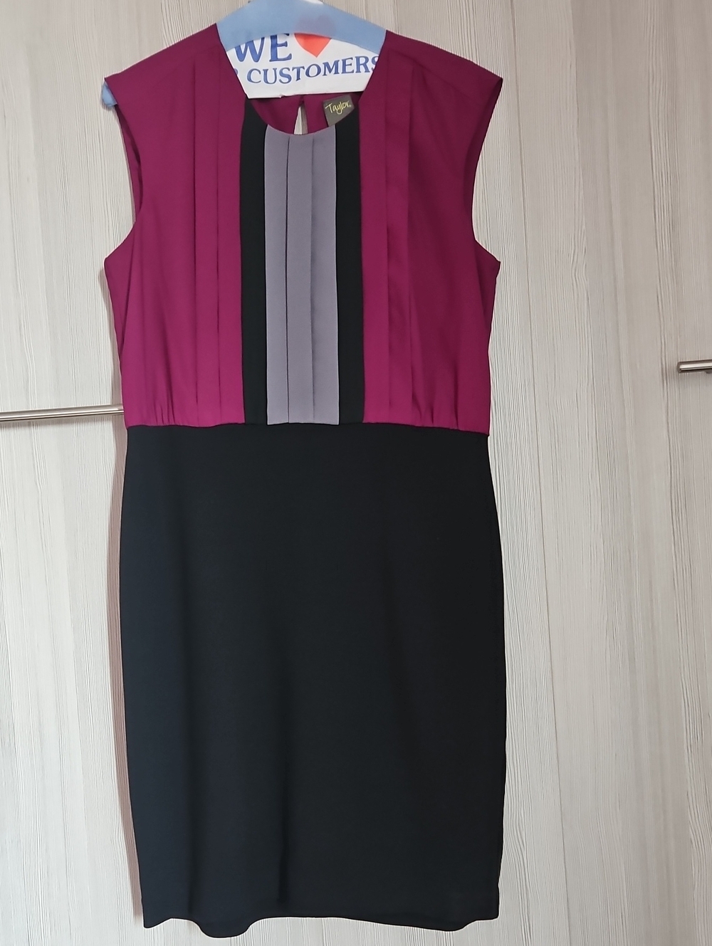 Colorblock Pleated Sheath Dress Sleeveless Knee Length Size 8